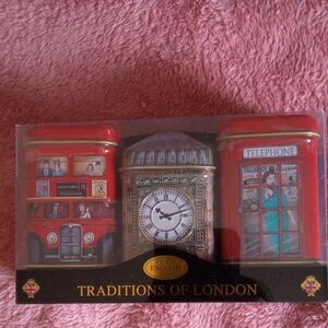 English tea traditions of London big Ben telephone box red buses. New